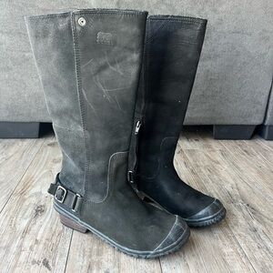 Sorel Slimboot Oiled Black Suede Tall Boots - size 7.5